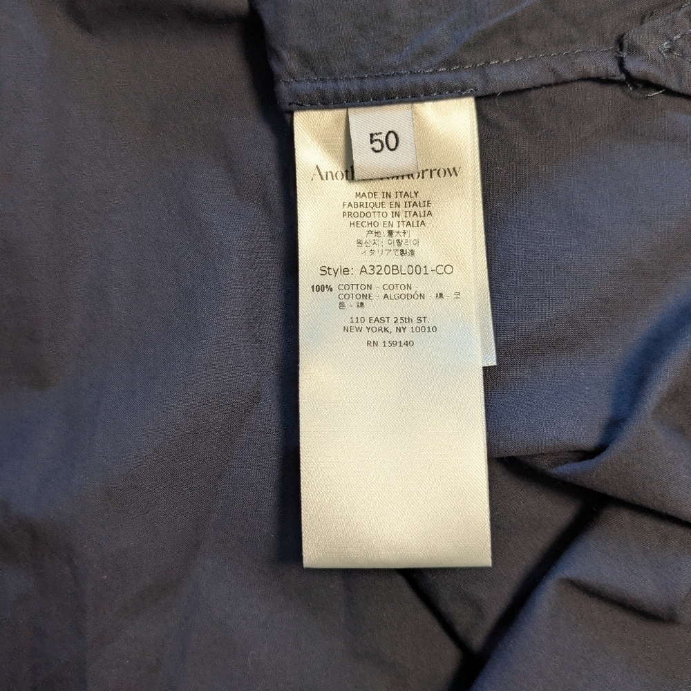 Another Tomorrow Navy Blue Poplin Cotton Shirred Puff Sleeve Button-Up Blouse XL - Picture 11 of 12